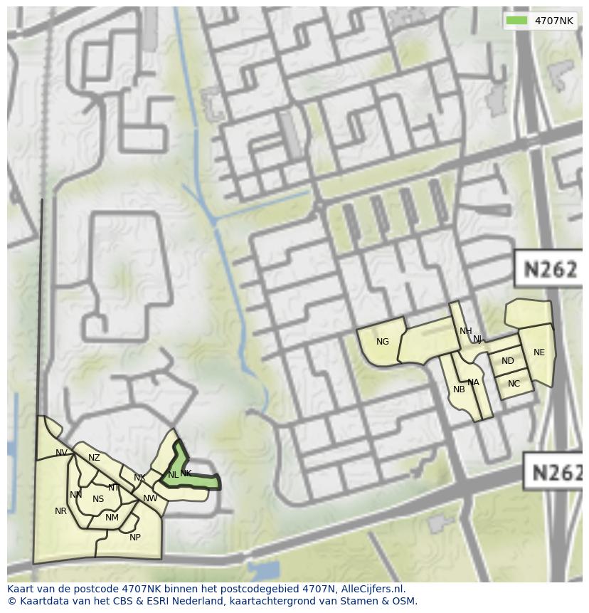Afbeelding van het postcodegebied 4707 NK op de kaart.