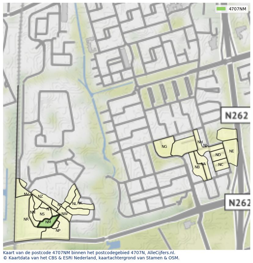 Afbeelding van het postcodegebied 4707 NM op de kaart.