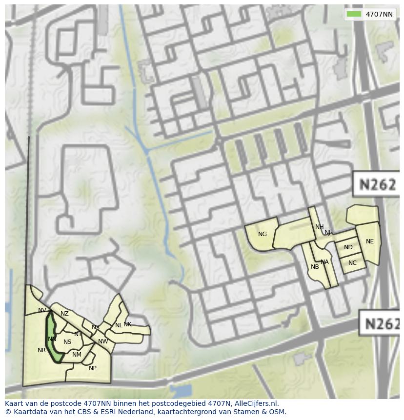 Afbeelding van het postcodegebied 4707 NN op de kaart.