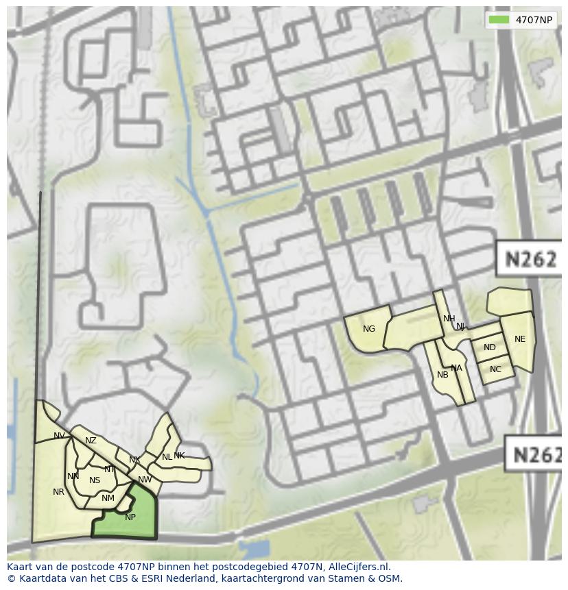 Afbeelding van het postcodegebied 4707 NP op de kaart.