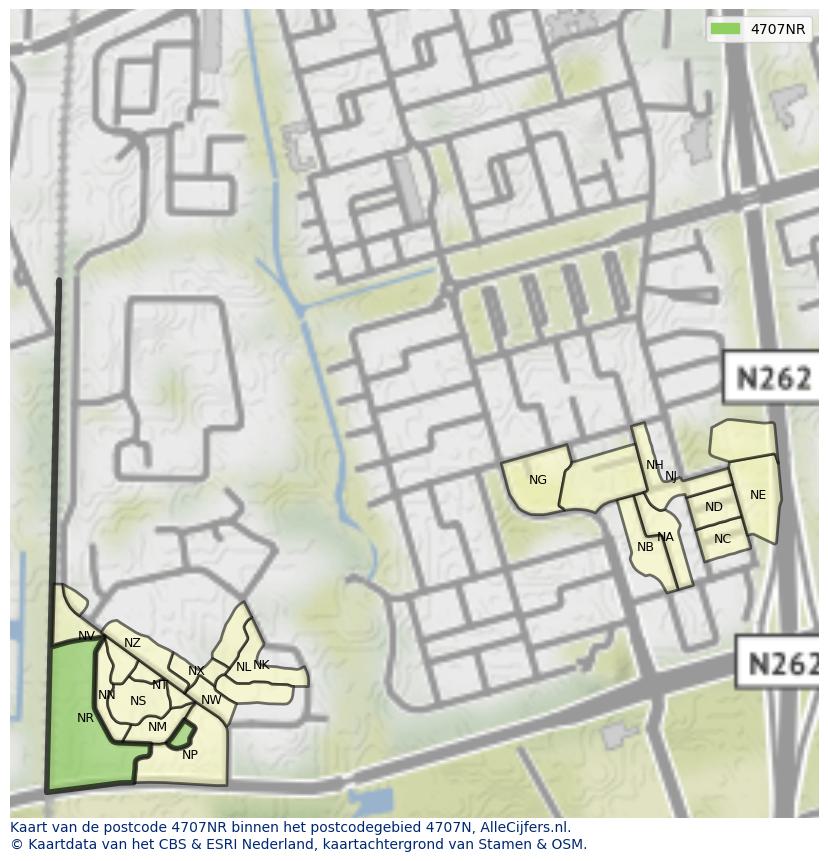Afbeelding van het postcodegebied 4707 NR op de kaart.