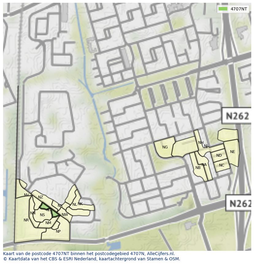 Afbeelding van het postcodegebied 4707 NT op de kaart.