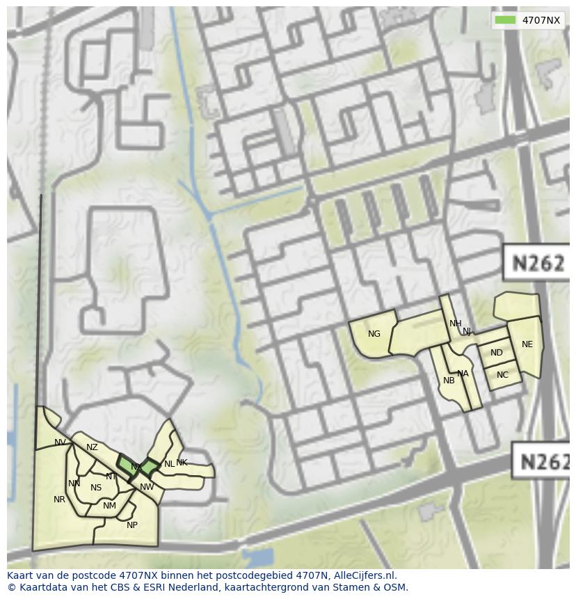 Afbeelding van het postcodegebied 4707 NX op de kaart.
