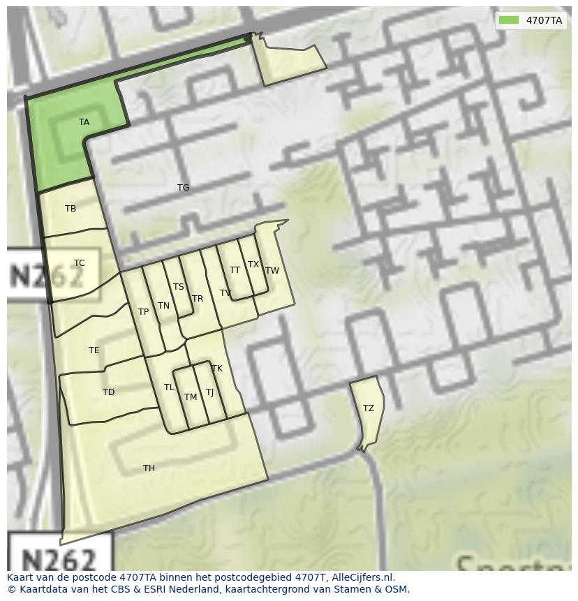 Afbeelding van het postcodegebied 4707 TA op de kaart.