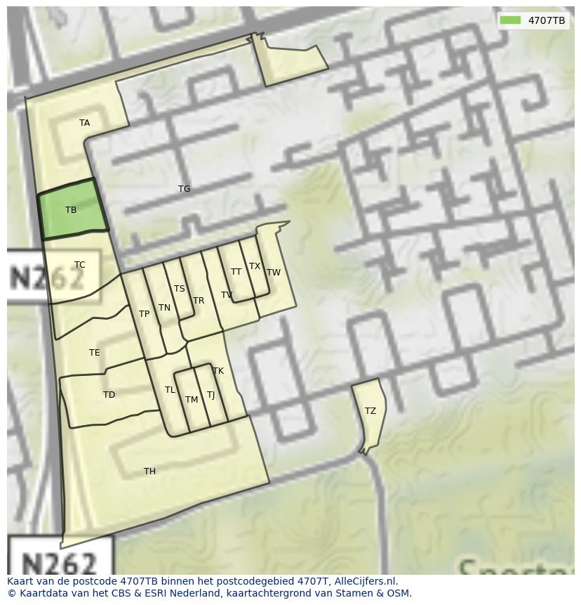 Afbeelding van het postcodegebied 4707 TB op de kaart.