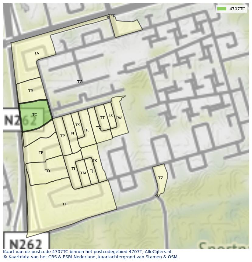 Afbeelding van het postcodegebied 4707 TC op de kaart.