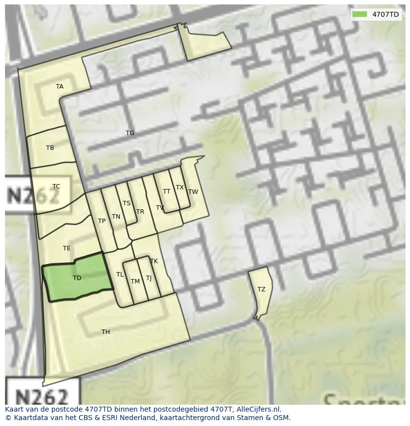 Afbeelding van het postcodegebied 4707 TD op de kaart.