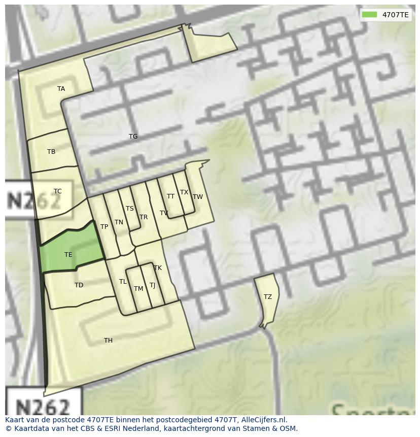 Afbeelding van het postcodegebied 4707 TE op de kaart.