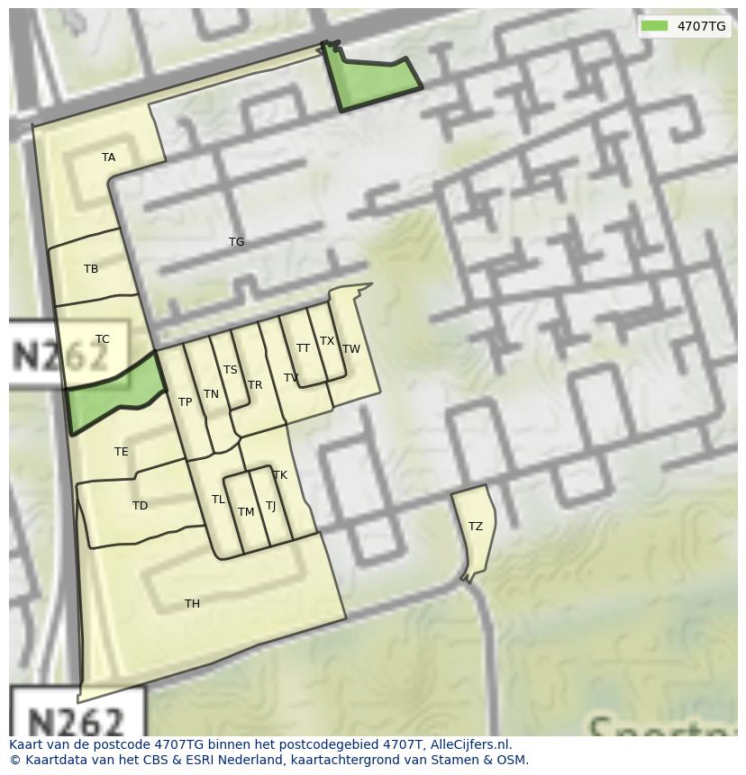 Afbeelding van het postcodegebied 4707 TG op de kaart.