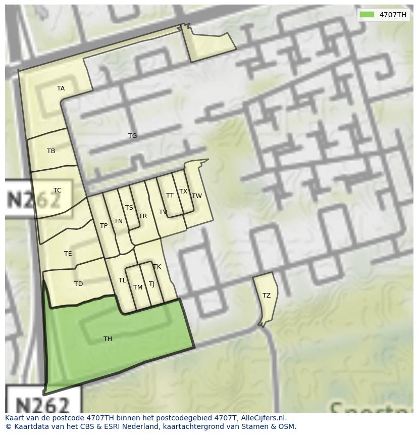 Afbeelding van het postcodegebied 4707 TH op de kaart.