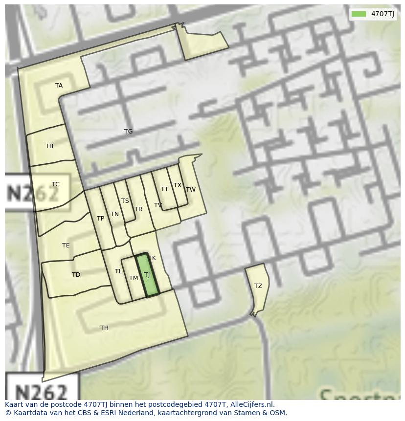 Afbeelding van het postcodegebied 4707 TJ op de kaart.