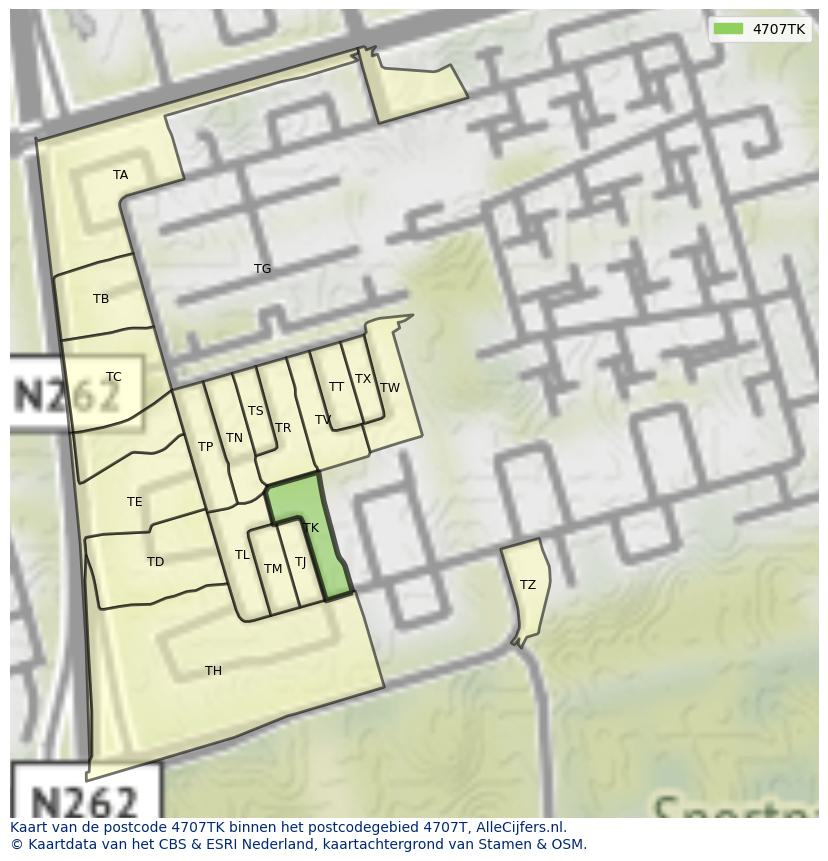 Afbeelding van het postcodegebied 4707 TK op de kaart.
