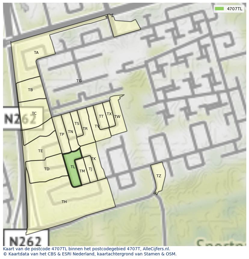 Afbeelding van het postcodegebied 4707 TL op de kaart.