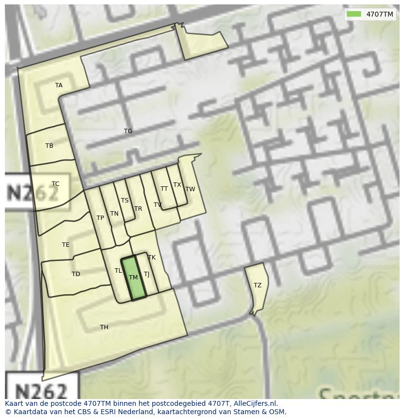 Afbeelding van het postcodegebied 4707 TM op de kaart.