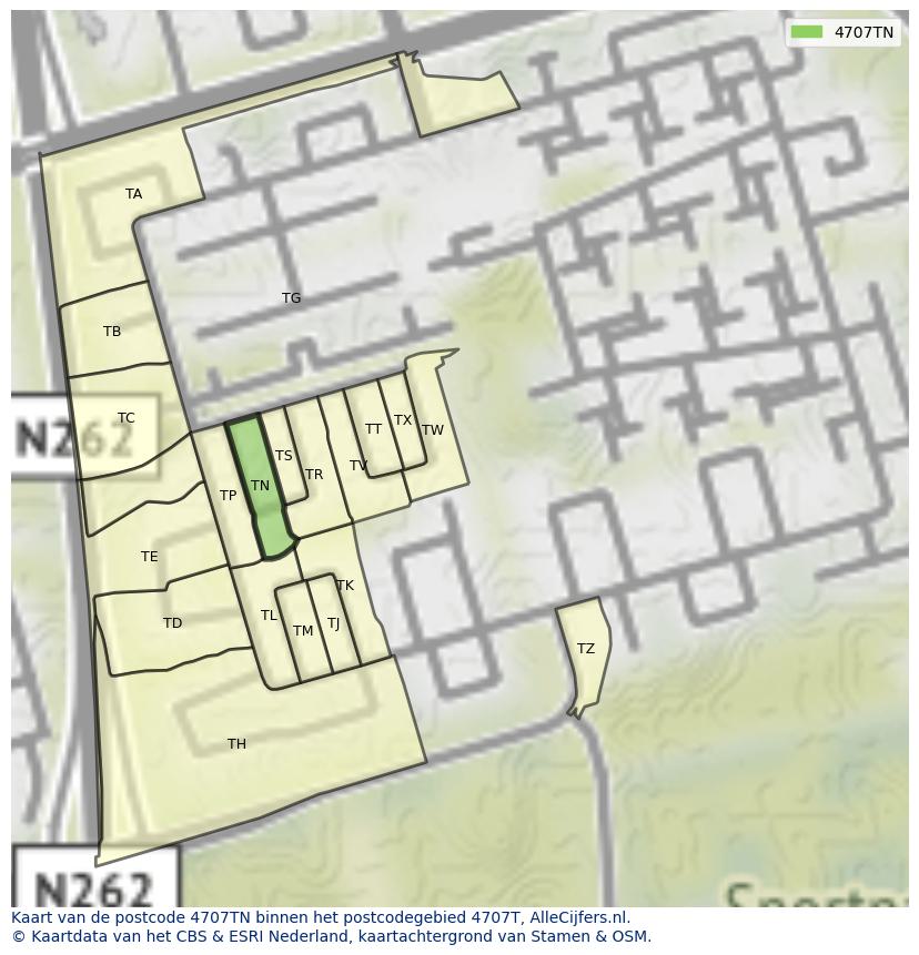 Afbeelding van het postcodegebied 4707 TN op de kaart.