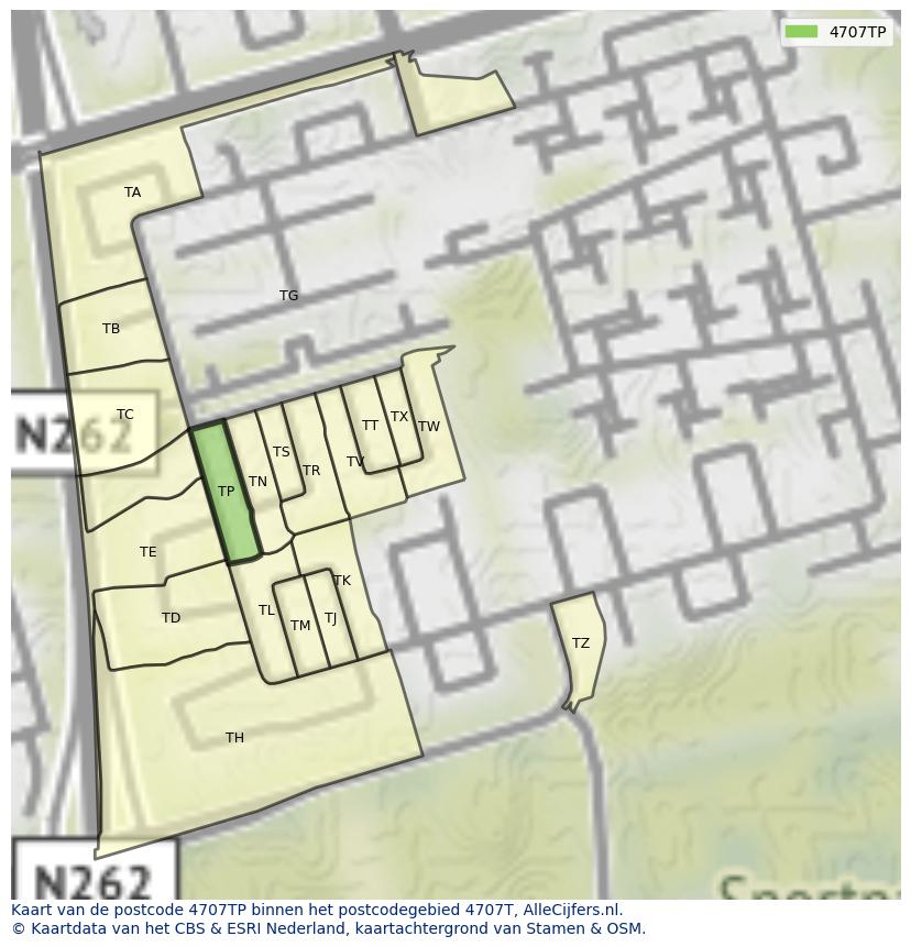 Afbeelding van het postcodegebied 4707 TP op de kaart.