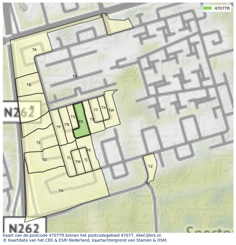 Afbeelding van het postcodegebied 4707 TR op de kaart.