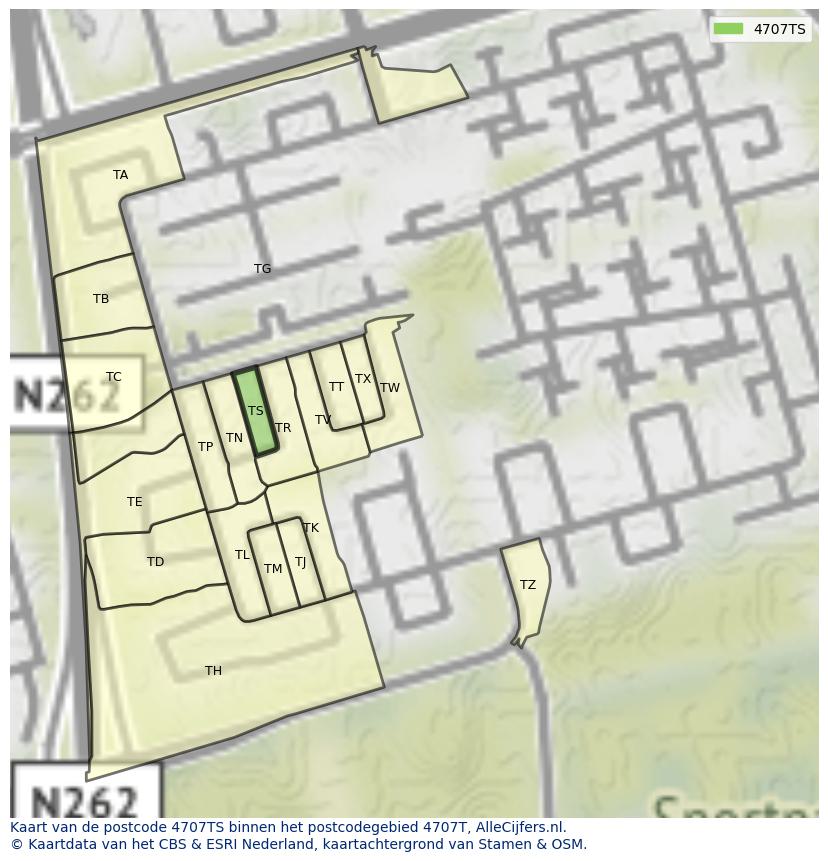 Afbeelding van het postcodegebied 4707 TS op de kaart.