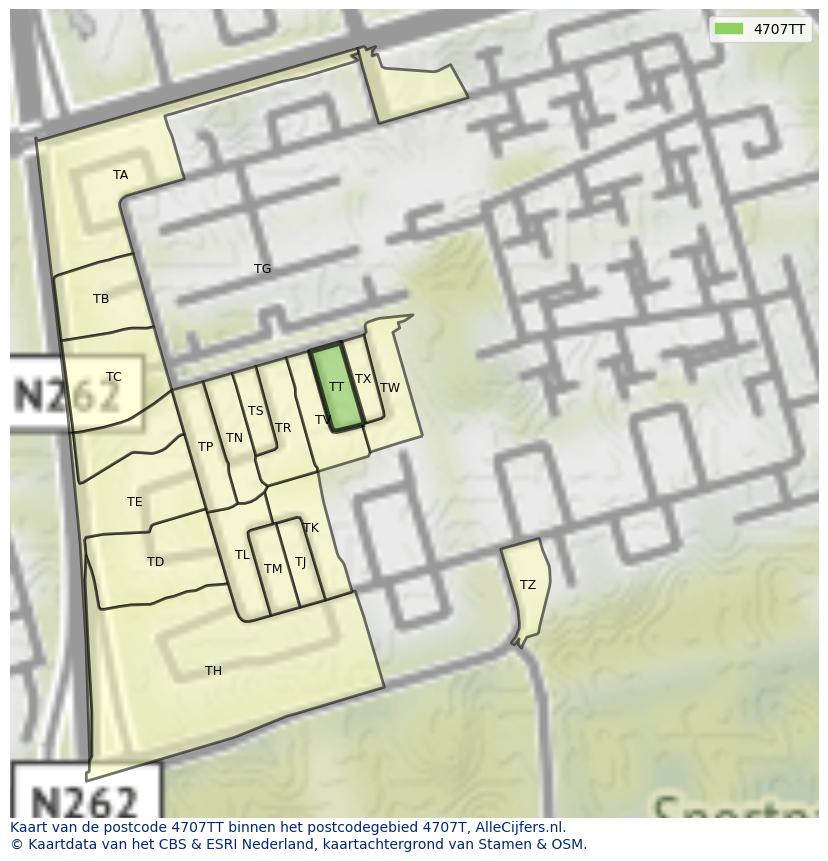 Afbeelding van het postcodegebied 4707 TT op de kaart.