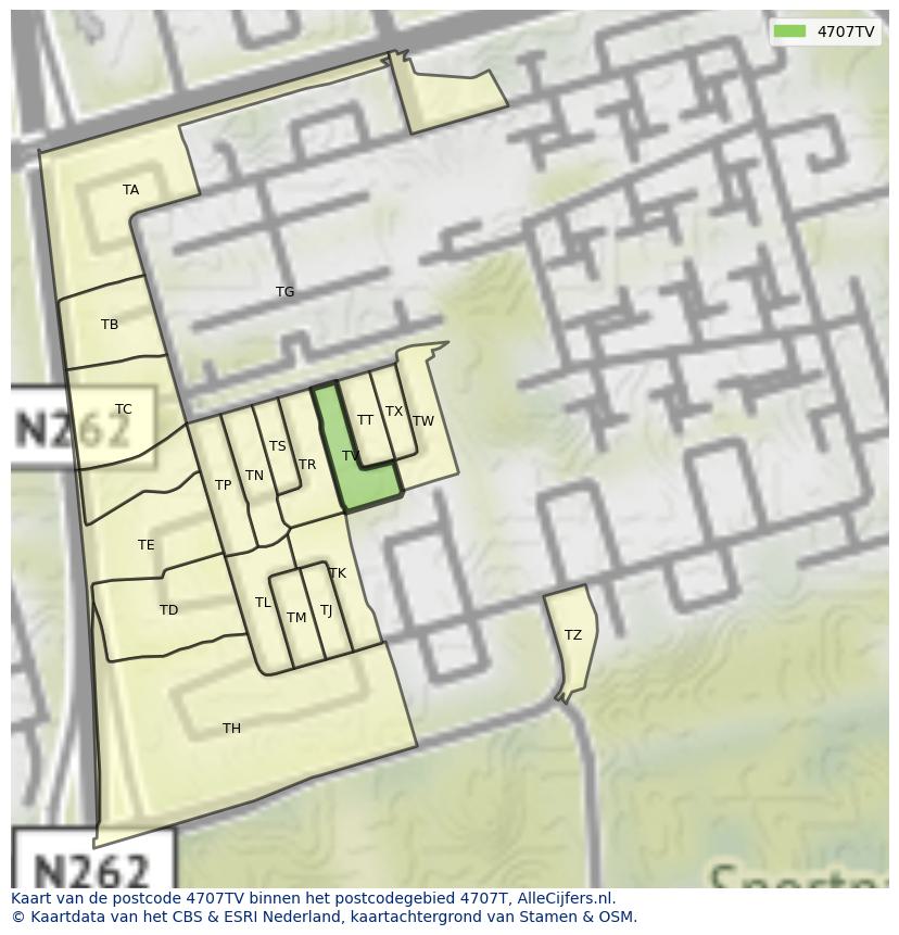 Afbeelding van het postcodegebied 4707 TV op de kaart.