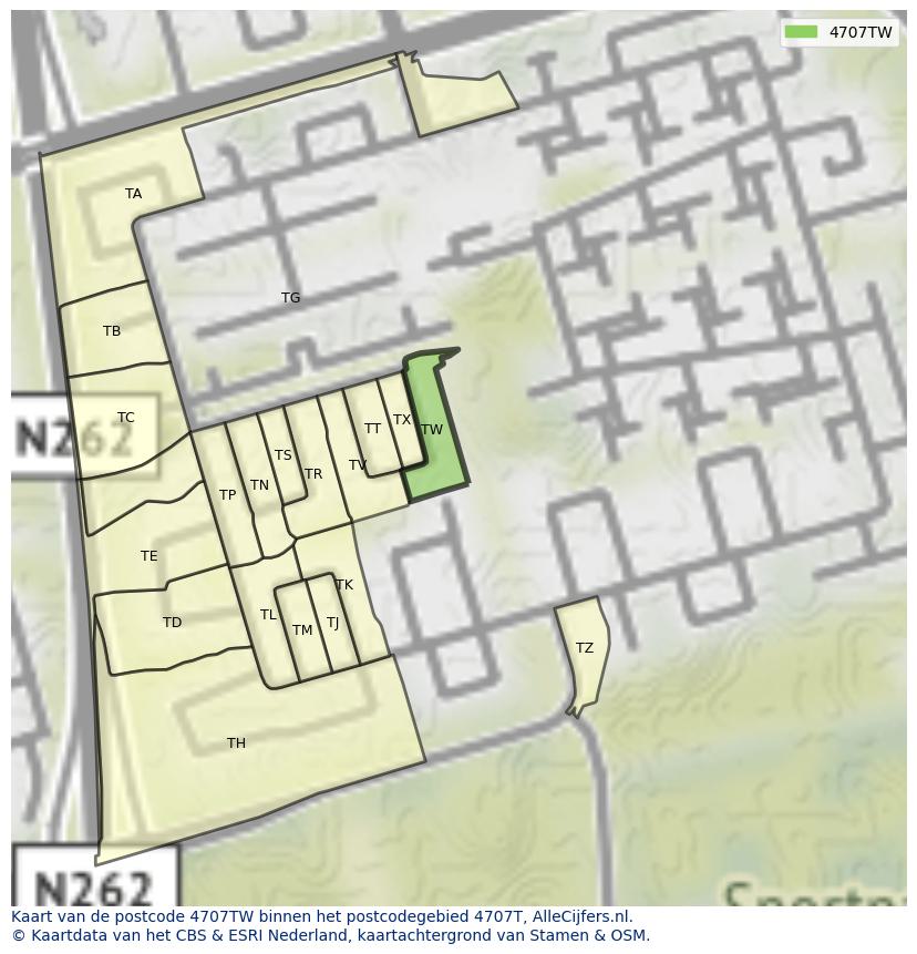 Afbeelding van het postcodegebied 4707 TW op de kaart.