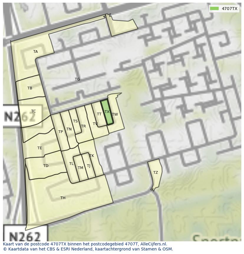 Afbeelding van het postcodegebied 4707 TX op de kaart.