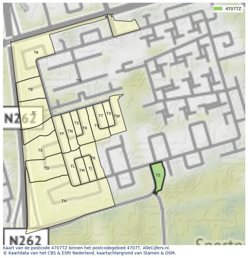 Afbeelding van het postcodegebied 4707 TZ op de kaart.