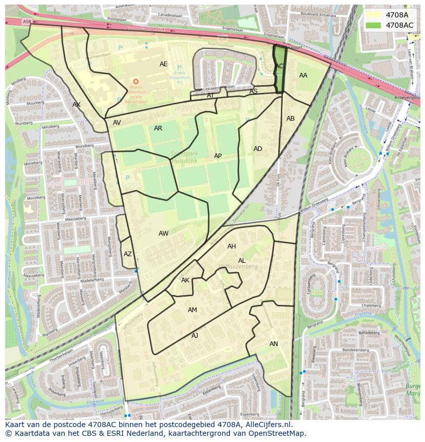 Afbeelding van het postcodegebied 4708 AC op de kaart.