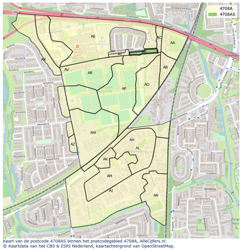 Afbeelding van het postcodegebied 4708 AS op de kaart.