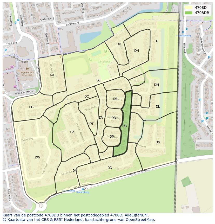 Afbeelding van het postcodegebied 4708 DB op de kaart.
