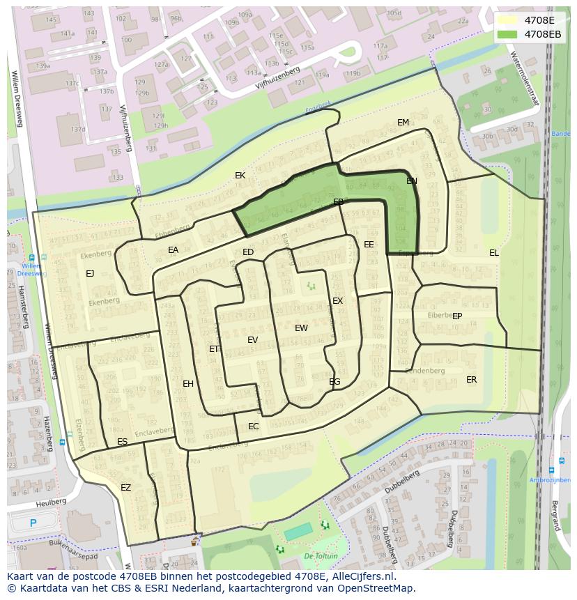 Afbeelding van het postcodegebied 4708 EB op de kaart.