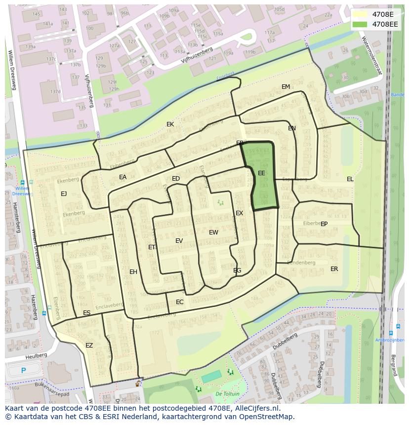 Afbeelding van het postcodegebied 4708 EE op de kaart.