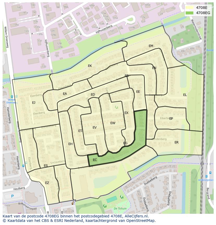 Afbeelding van het postcodegebied 4708 EG op de kaart.