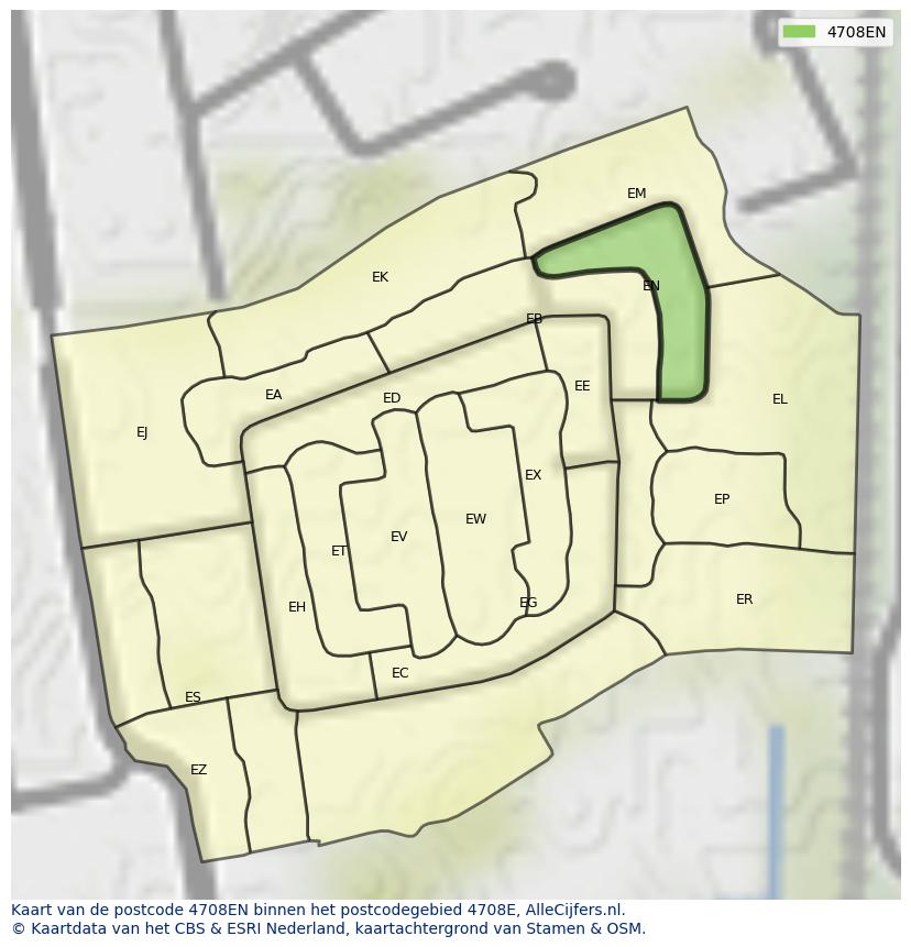 Afbeelding van het postcodegebied 4708 EN op de kaart.