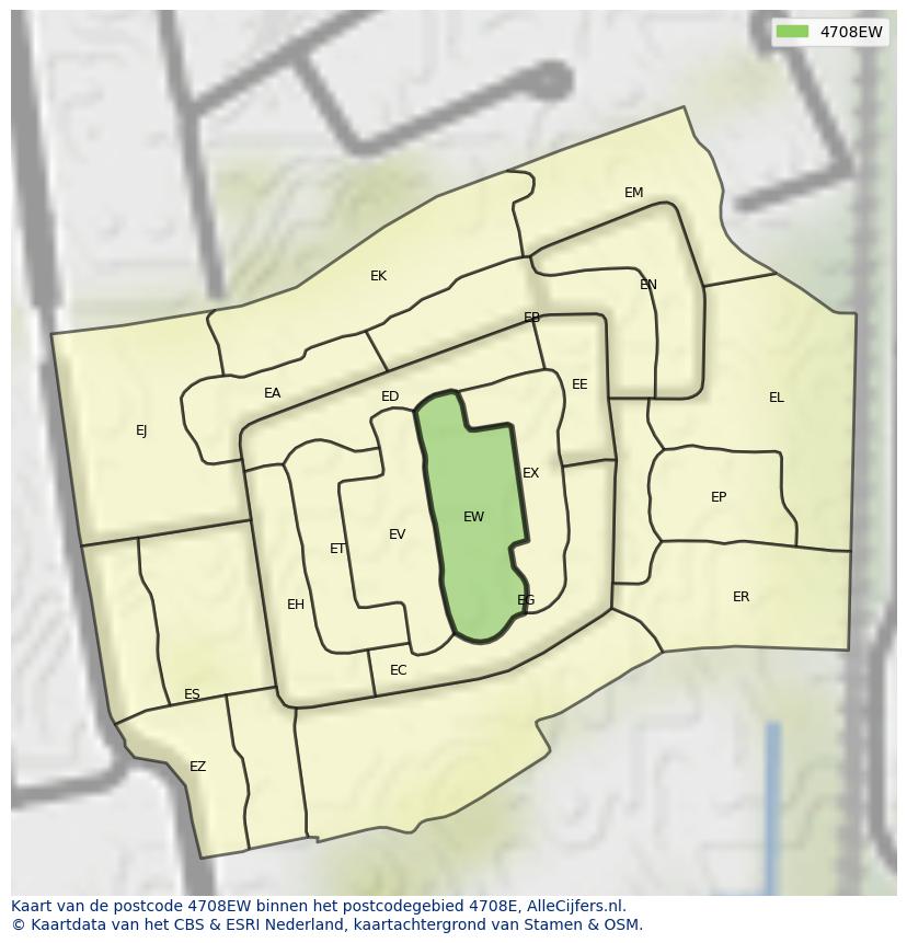 Afbeelding van het postcodegebied 4708 EW op de kaart.