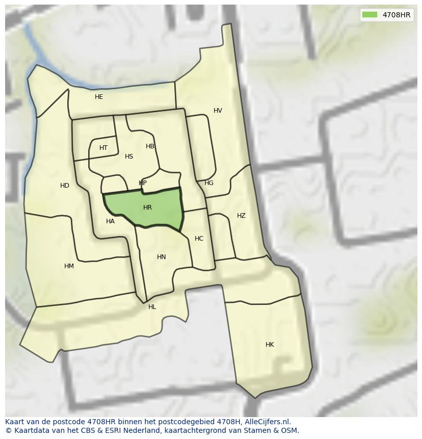 Afbeelding van het postcodegebied 4708 HR op de kaart.