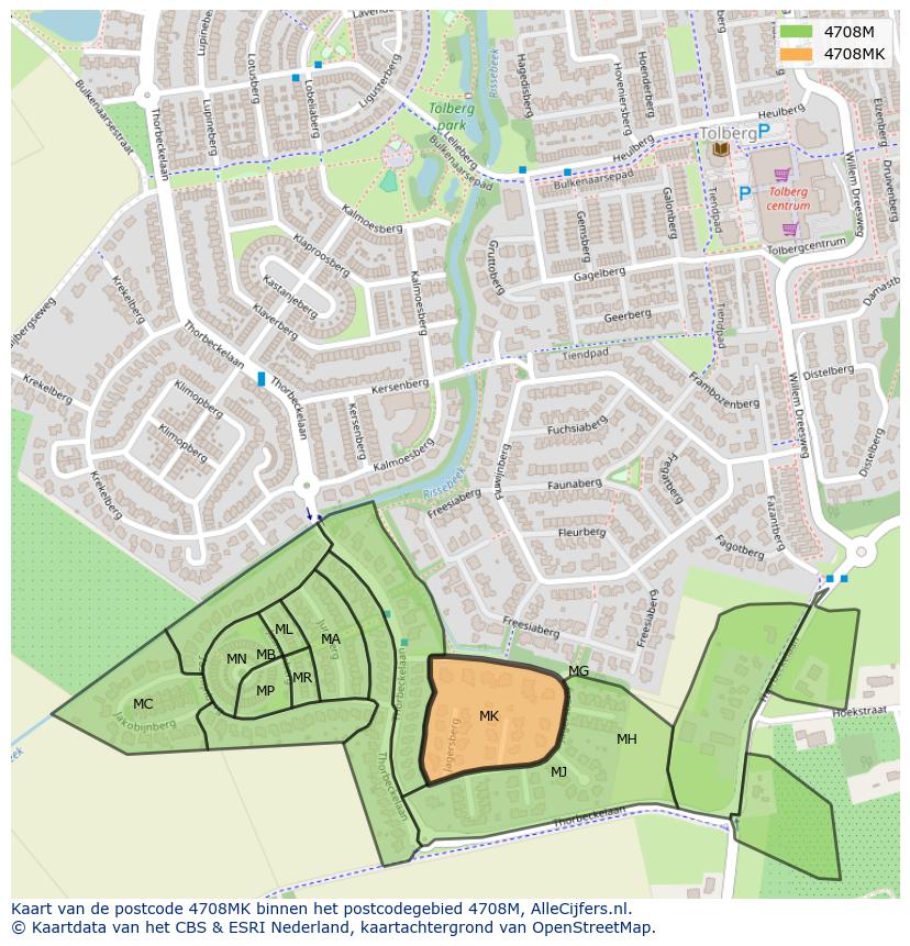 Afbeelding van het postcodegebied 4708 MK op de kaart.