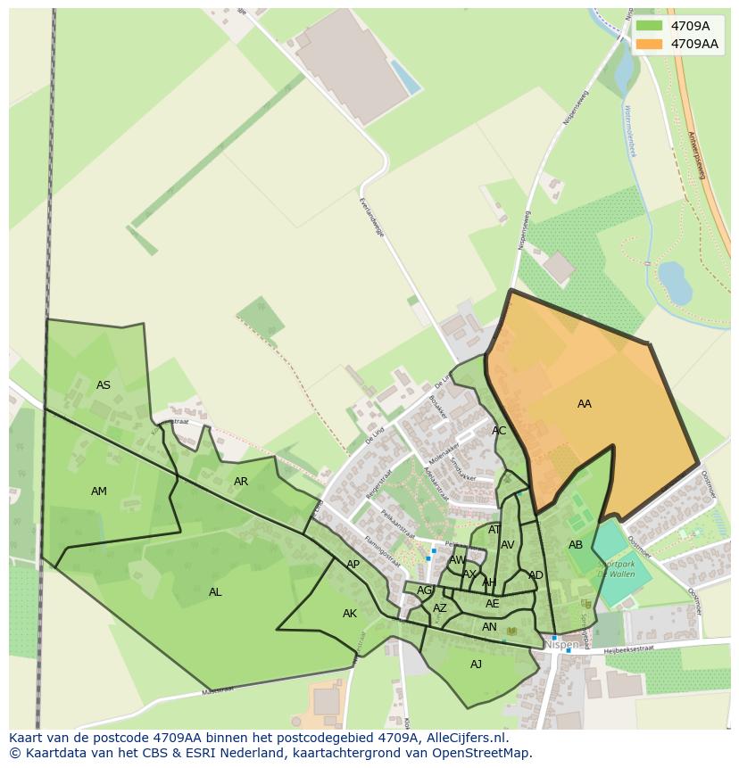 Afbeelding van het postcodegebied 4709 AA op de kaart.