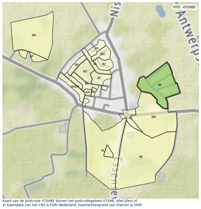 Afbeelding van het postcodegebied 4709 BE op de kaart.