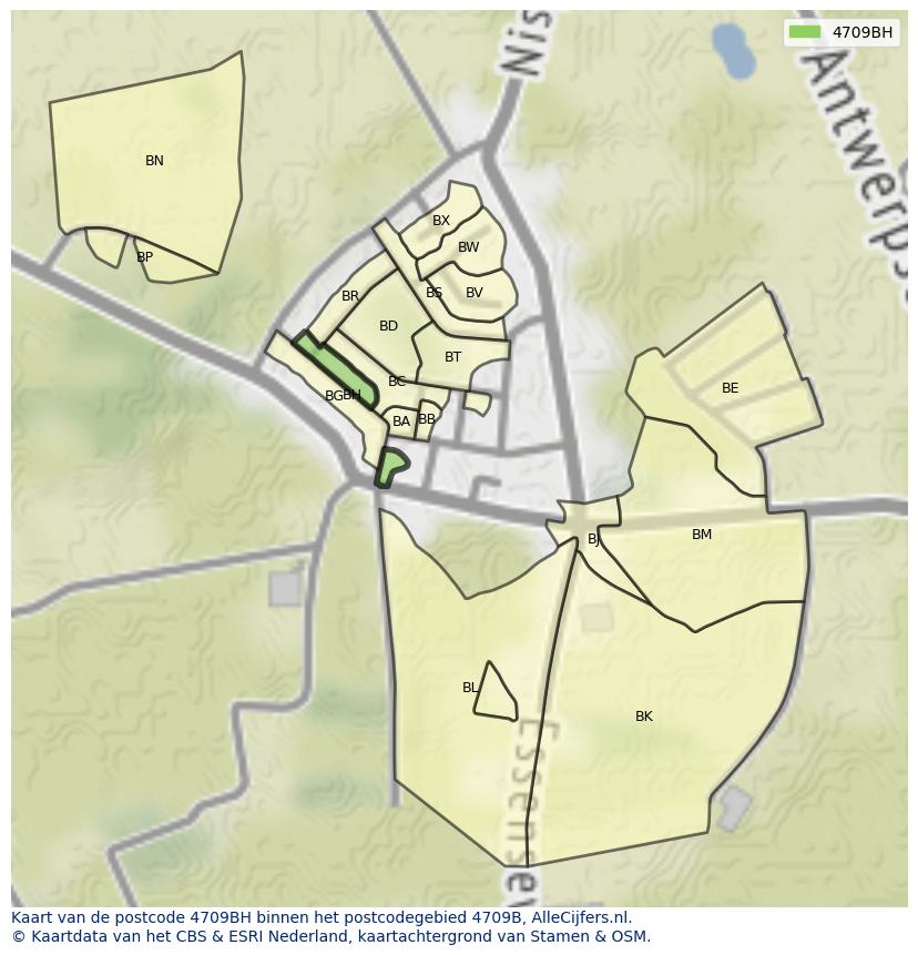 Afbeelding van het postcodegebied 4709 BH op de kaart.