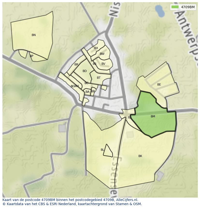 Afbeelding van het postcodegebied 4709 BM op de kaart.