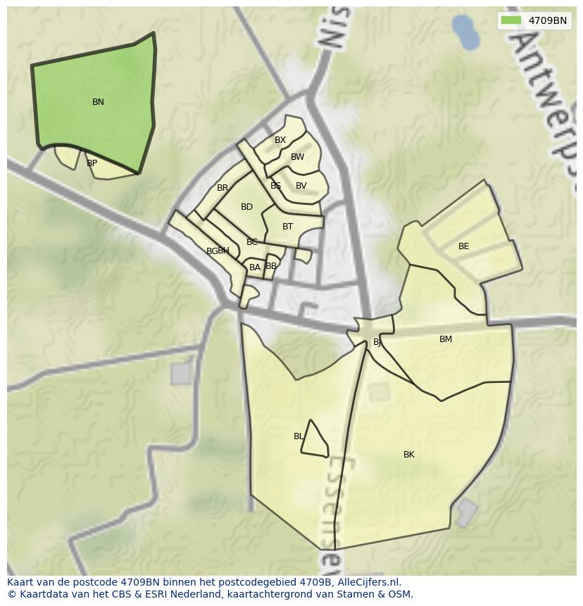 Afbeelding van het postcodegebied 4709 BN op de kaart.