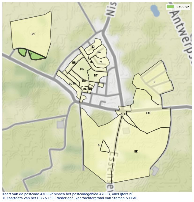 Afbeelding van het postcodegebied 4709 BP op de kaart.