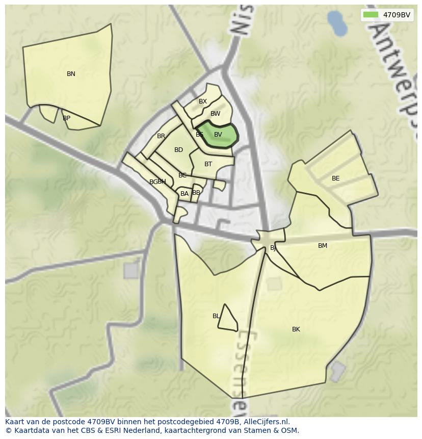 Afbeelding van het postcodegebied 4709 BV op de kaart.