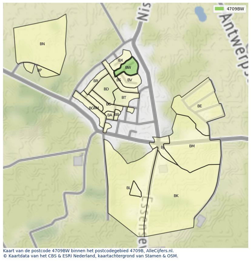 Afbeelding van het postcodegebied 4709 BW op de kaart.
