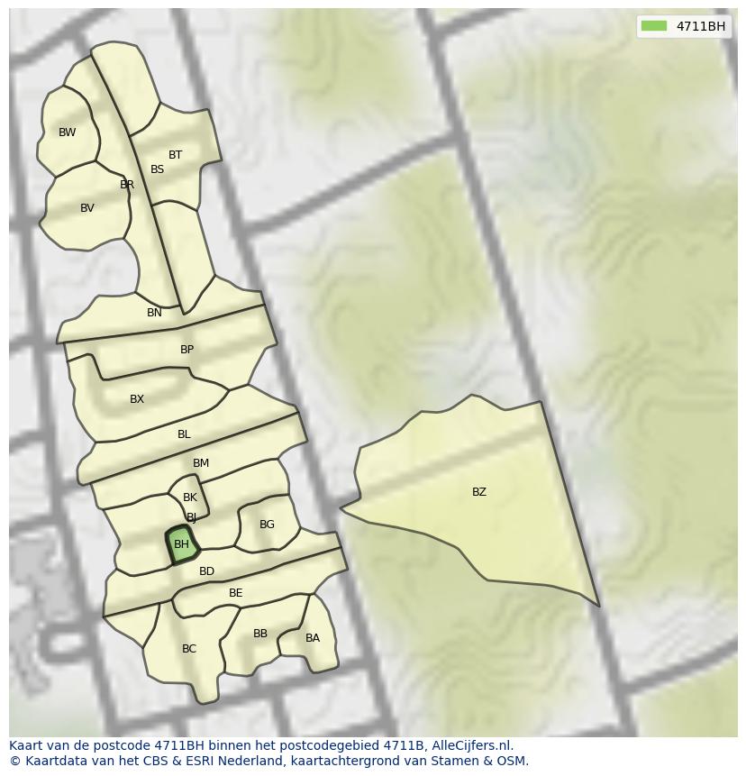 Afbeelding van het postcodegebied 4711 BH op de kaart.