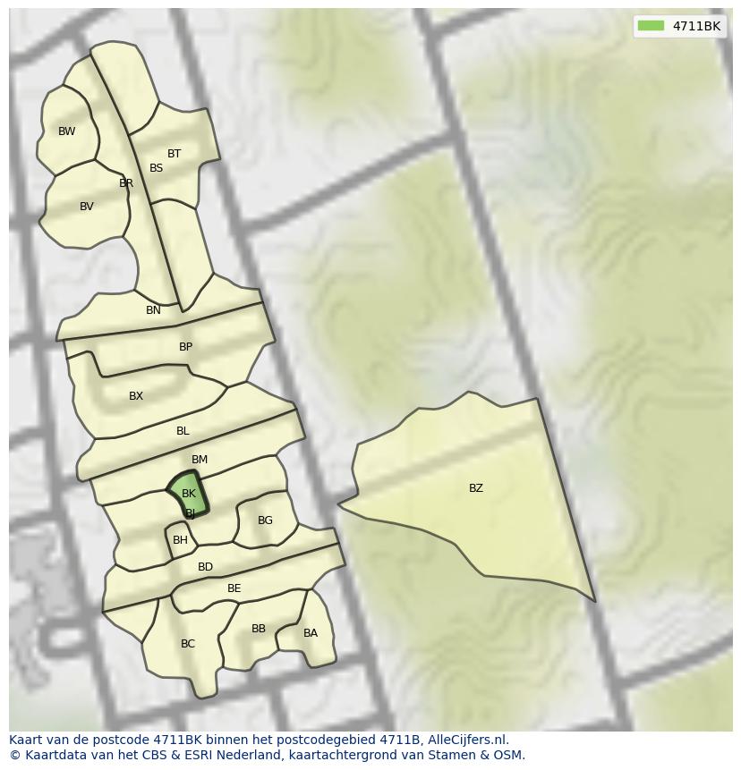 Afbeelding van het postcodegebied 4711 BK op de kaart.