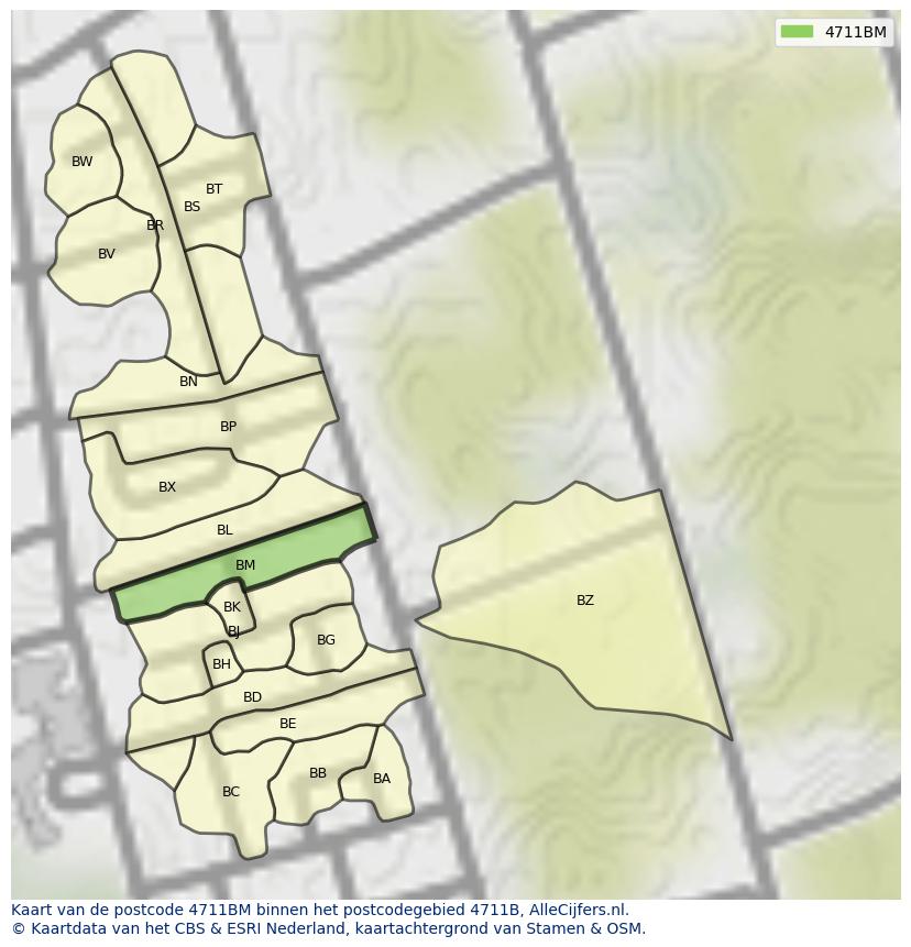 Afbeelding van het postcodegebied 4711 BM op de kaart.