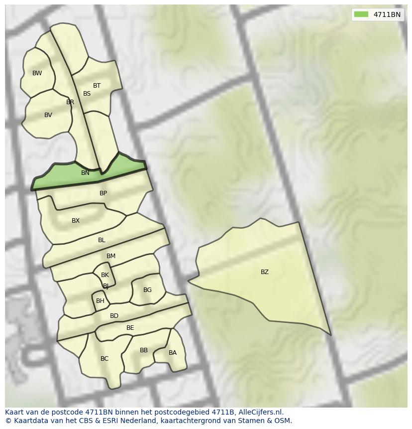 Afbeelding van het postcodegebied 4711 BN op de kaart.