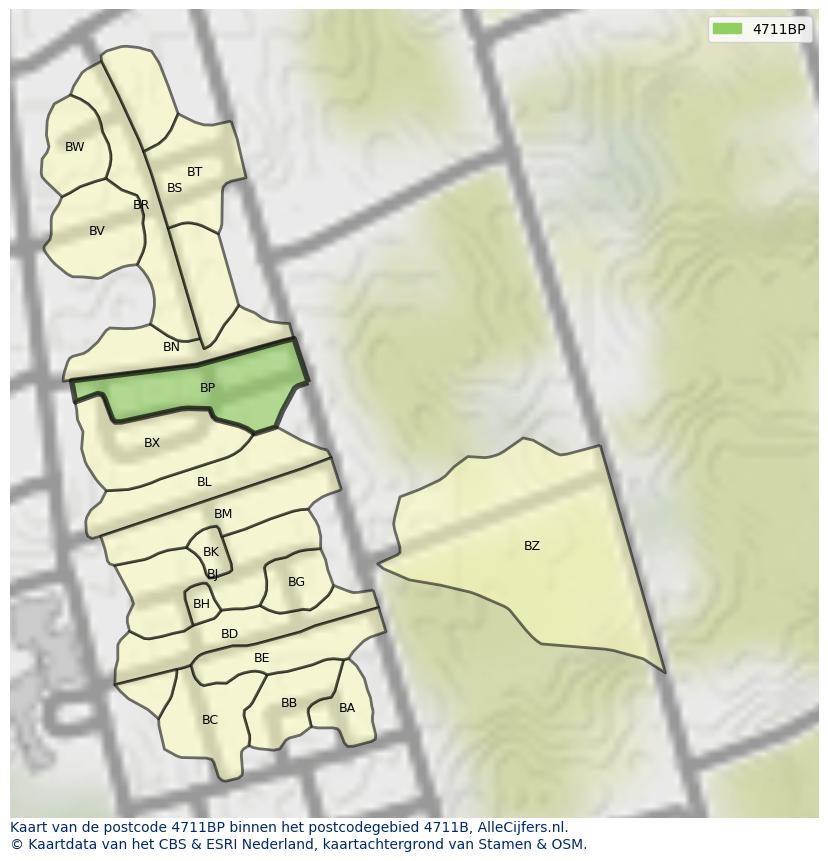 Afbeelding van het postcodegebied 4711 BP op de kaart.